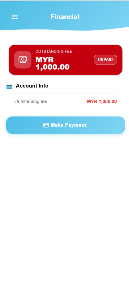 Maklumat akaun dan contoh baki yuran pelajar demonstrasi