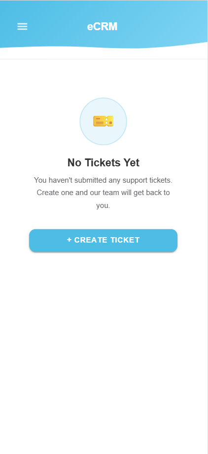 Paparan bantuan eCRM dengan pilihan cipta tiket