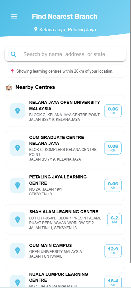 Senarai pusat pembelajaran dalam mod cerah
