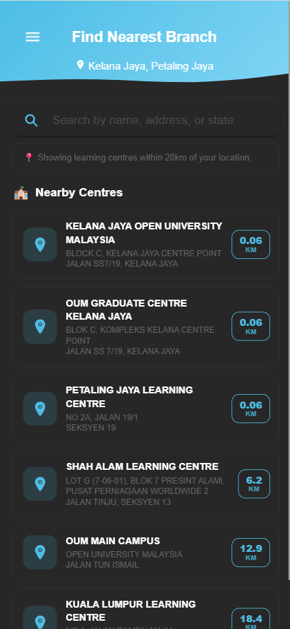 Senarai pusat pembelajaran dalam mod gelap
